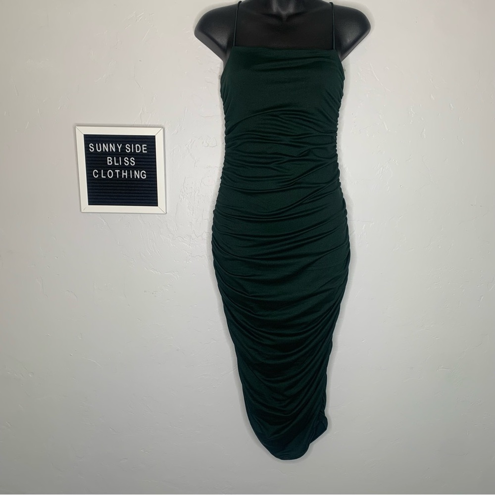 Windsor Hunter Green Ruching Maxi Dress Spaghetti Straps Size Medium NWT